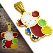 Gold Color Plated Stainless Steel Colorful Enameled Doll Bear Charm Pendant - PBL536