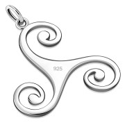 Large Celtic Triskele Triple Spiral Silver Pendant, pn126