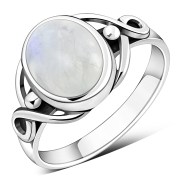 Rainbow Moonstone Celtic Knot Sterling Silver Ring, r001