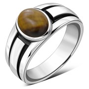 Tiger Eye Silver Men's Ring - r060