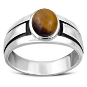 Tiger Eye Silver Men's Ring - r060