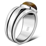 Tiger Eye Silver Men's Ring - r060