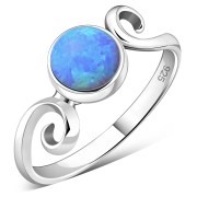 Delicate Silver Spiral Ring set w/ Synthetic Azure Blue Opal, r70