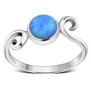 Delicate Silver Spiral Ring set w/ Synthetic Azure Blue Opal, r70