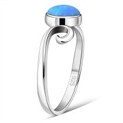 Delicate Silver Spiral Ring set w/ Synthetic Azure Blue Opal, r70