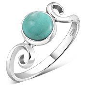 Delicate Silver Spiral Ring set w/ Turquoise, r70