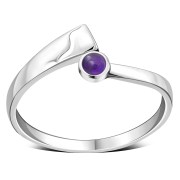 Simple Amethyst Genuine Stone Solid Silver Ring, r75