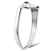 Simple Amethyst Genuine Stone Solid Silver Ring, r75
