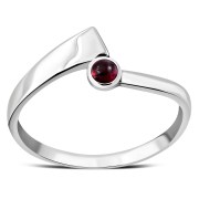 Simple Garnet Bypass Silver Ring, r075