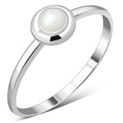 Simple Round Mother of Pearl Silver Ring, r237