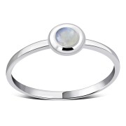 Simple Round Rainbow Moonstone Silver Ring, r237