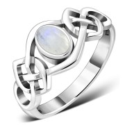 Rainbow Moon Stone Celtic Silver Ring, r264