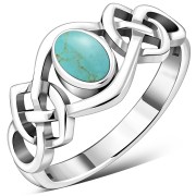 Turquoise Stone Celtic Knot Silver Ring. r264