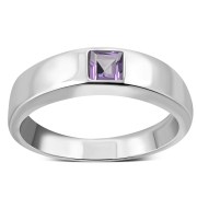 Simple Amethyst Stone Solid Silver Ring (R291ATF)