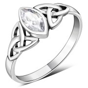 Silver Celtic Ring set w/ Clear CZ, r369