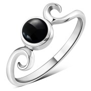 Black Onyx Delicate Spiral Silver Ring, r390