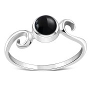 Black Onyx Delicate Spiral Silver Ring, r390