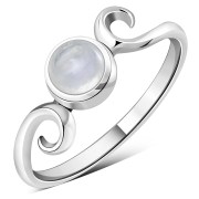 Rainbow Moonstone Delicate Spiral Silver Ring, r390