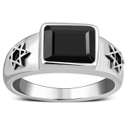 Star of David Mens Silver Ring w Black Onyx, r434