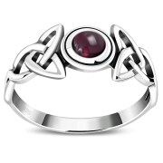 Celtic Trinity Knot Garnet Silver Ring, r442