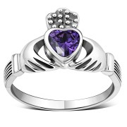 Celtic Claddagh Ring w Amethyst CZ, r446