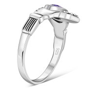 Celtic Claddagh Ring w Amethyst CZ, r446