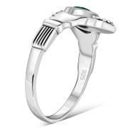 Celtic Claddagh Ring w Green CZ, r446