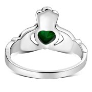 Celtic Claddagh Ring w Green CZ, r446