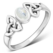 Celtic Trinity Knot Rainbow Moonstone Silver Ring, r462