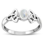 Celtic Trinity Knot Rainbow Moonstone Silver Ring, r462