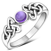 Amethyst Cab Celtic Silver Ring, r463