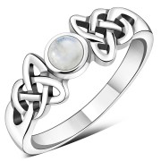 Rainbow Moonstone Cab Celtic Silver Ring, r463