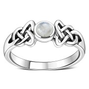 Rainbow Moonstone Cab Celtic Silver Ring, r463