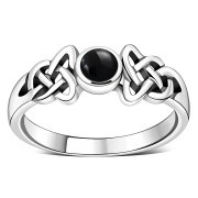 Black Onyx Cab Celtic Silver Ring, r463