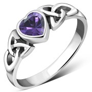 Amethyst CZ Trinity Knot Silver Ring, r465