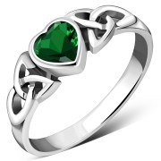 Green CZ Trinity Knot Silver Ring, r465