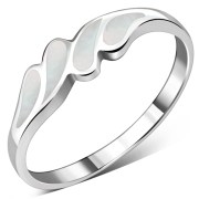 Mother of Pearl Sea Shell Silver Drops Ring, r478