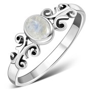 Ethnic Style Rainbow Moon Stone Silver Ring, r480