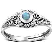 Ethnic Style Synthetic Azure Blue Opal Silver Ring, r481