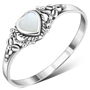 Ethnic Heart Mother of Pearl Silver Ring, r484