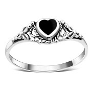 Ethnic Heart Black Onyx Silver Ring, r484