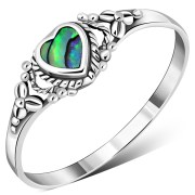Ethnic Heart Abalone Sea Shell Silver Ring, r484