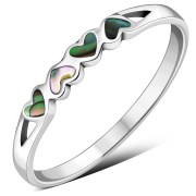 Hearts Abalone Sea Shell Silver Ring, r485