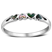 Hearts Abalone Sea Shell Silver Ring, r485