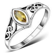 Citrine Stone Ethnic Style Silver Ring, r486