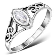 Clear CZ Ethnic Style Silver Ring, r486