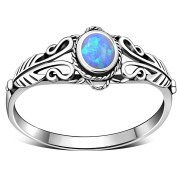 Native American Synthetic Azure Blue Opal Solid Silver Ring, r490