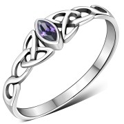 Celtic Thin Trinity Knot Silver Ring w Amethyst, r494