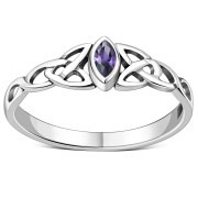 Celtic Thin Trinity Knot Silver Ring w Amethyst, r494