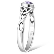 Celtic Thin Trinity Knot Silver Ring w Amethyst, r494